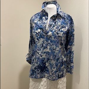 Coldwater Creek blue watercolor print tunic blouse.